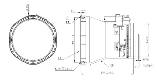 150 mm F1.2 1280×1024@12μm LWIR Fixed-Focus Lens met Germanium-to-Chalcogenide-upgrade voor thermische beeldvorming